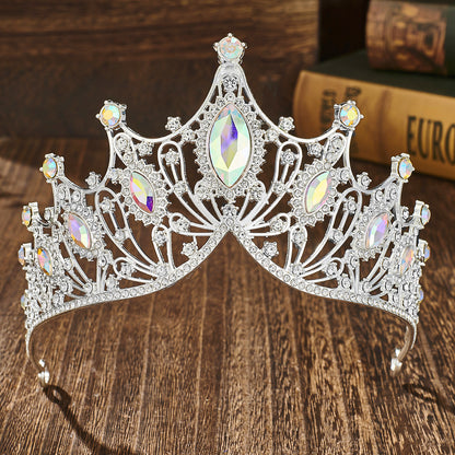 Elegant Lady Crown Alloy Plating Inlay Artificial Gemstones Crown