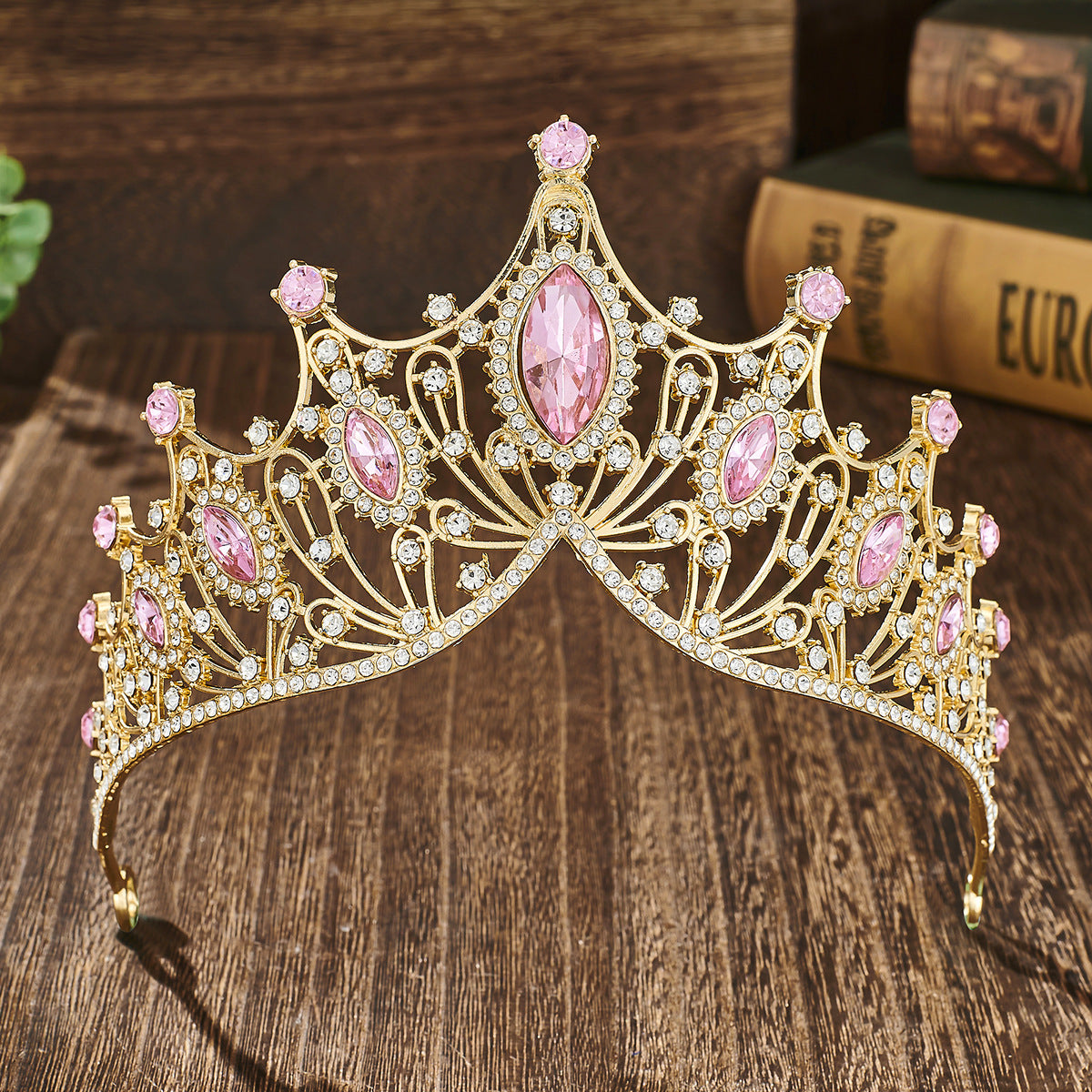 Elegant Lady Crown Alloy Plating Inlay Artificial Gemstones Crown