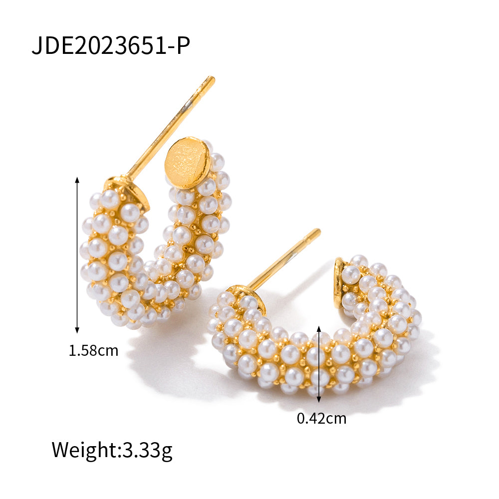 1 Pair IG Style Elegant Lady C Shape Inlay 316 Stainless Steel  Artificial Pearls 18K Gold Plated Earrings