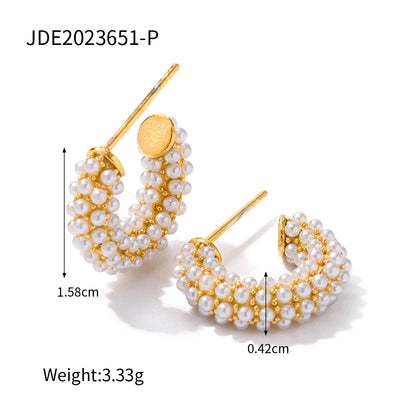 1 Pair IG Style Elegant Lady C Shape Inlay 316 Stainless Steel  Artificial Pearls 18K Gold Plated Earrings