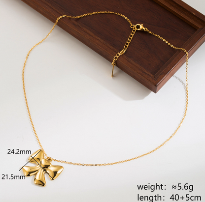 304 Stainless Steel 18K Gold Plated IG Style Sweet Artistic Polishing Butterfly Bow Knot Rings Earrings Necklace