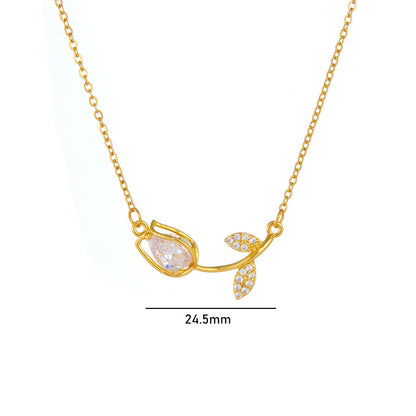 Titanium Steel Copper Simple Style Shiny Plating Inlay Flower Zircon Necklace