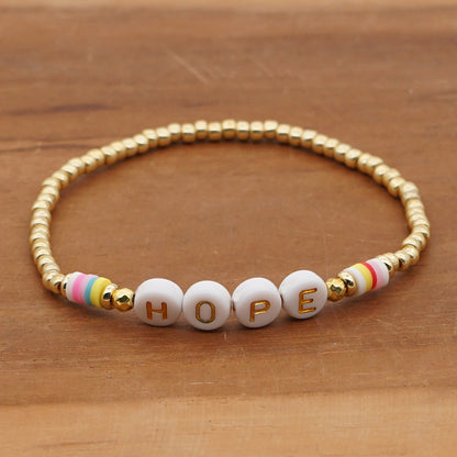 Bohemian Color 4mm Soft Ceramic Beaded Love Letter Bracelet