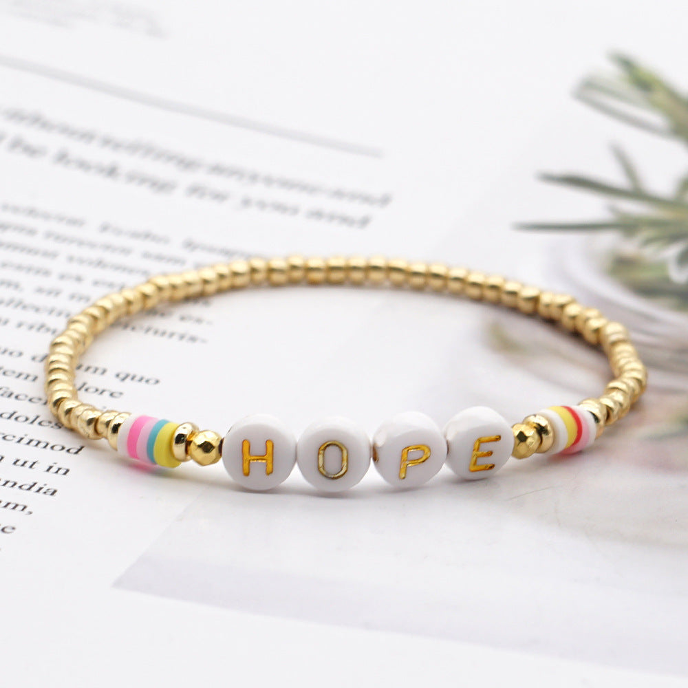 Bohemian Color 4mm Soft Ceramic Beaded Love Letter Bracelet