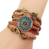 Retro Infinity Flower Butterfly Pu Leather Layered Inlay Glass Unisex Bangle