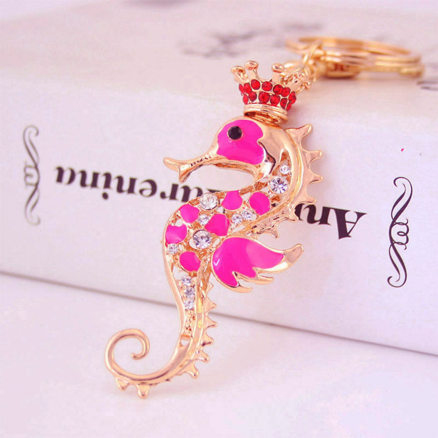 Cute Simple Style Hippocampus Zinc Alloy Plating Inlay Rhinestones Women'S Bag Pendant Keychain