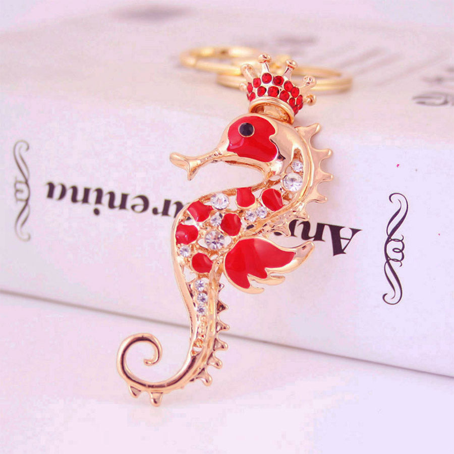 Cute Simple Style Hippocampus Zinc Alloy Plating Inlay Rhinestones Women'S Bag Pendant Keychain