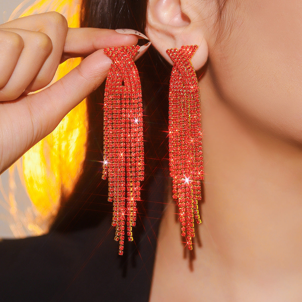 Retro Tassel Alloy Rhinestone Rhinestones Earrings