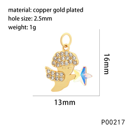 1 Piece Copper Zircon 18K Gold Plated Angel Lock Lightning Pendant