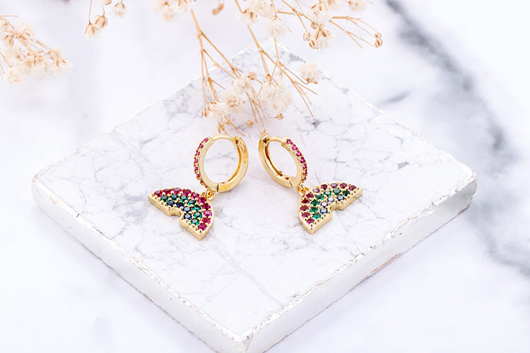 Fashion Asymmetric Color Zircon Copper Earrings