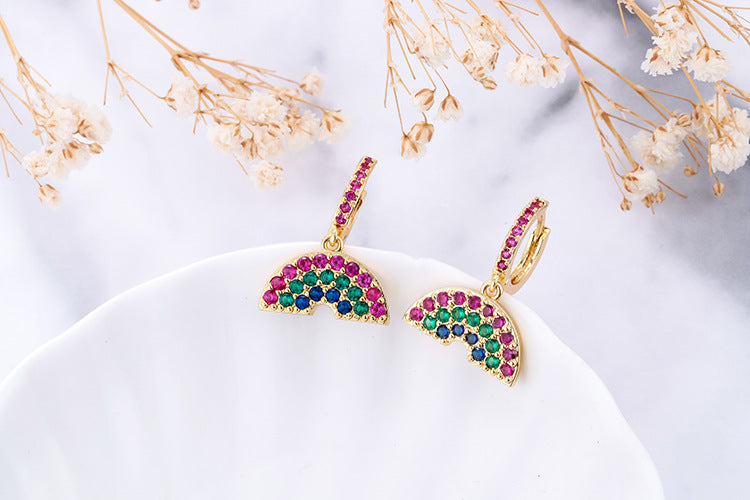 Fashion Asymmetric Color Zircon Copper Earrings