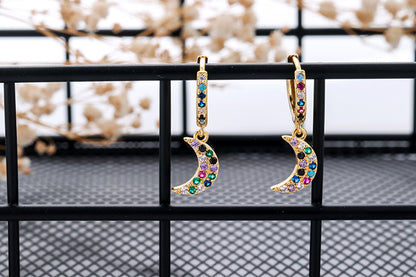 Fashion Asymmetric Color Zircon Copper Earrings