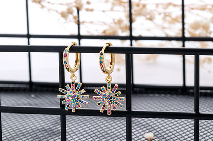 Fashion Asymmetric Color Zircon Copper Earrings