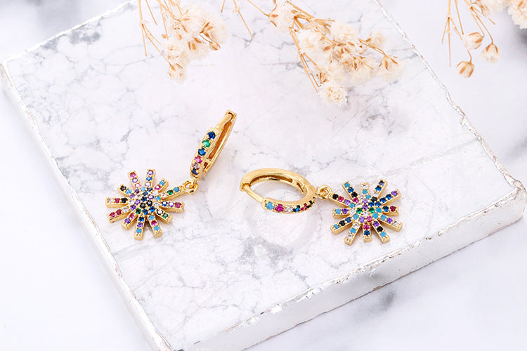 Fashion Asymmetric Color Zircon Copper Earrings