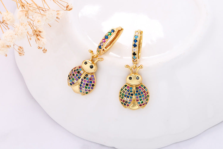 Fashion Asymmetric Color Zircon Copper Earrings