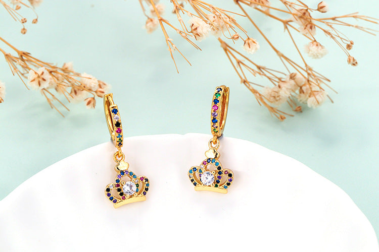 Fashion Asymmetric Color Zircon Copper Earrings