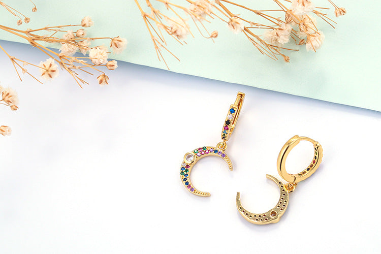 Fashion Asymmetric Color Zircon Copper Earrings