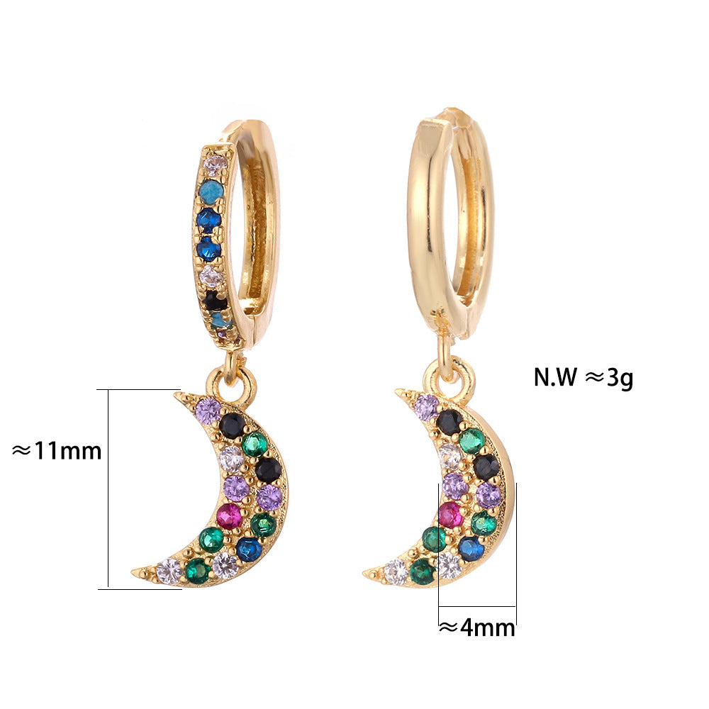 Fashion Asymmetric Color Zircon Copper Earrings