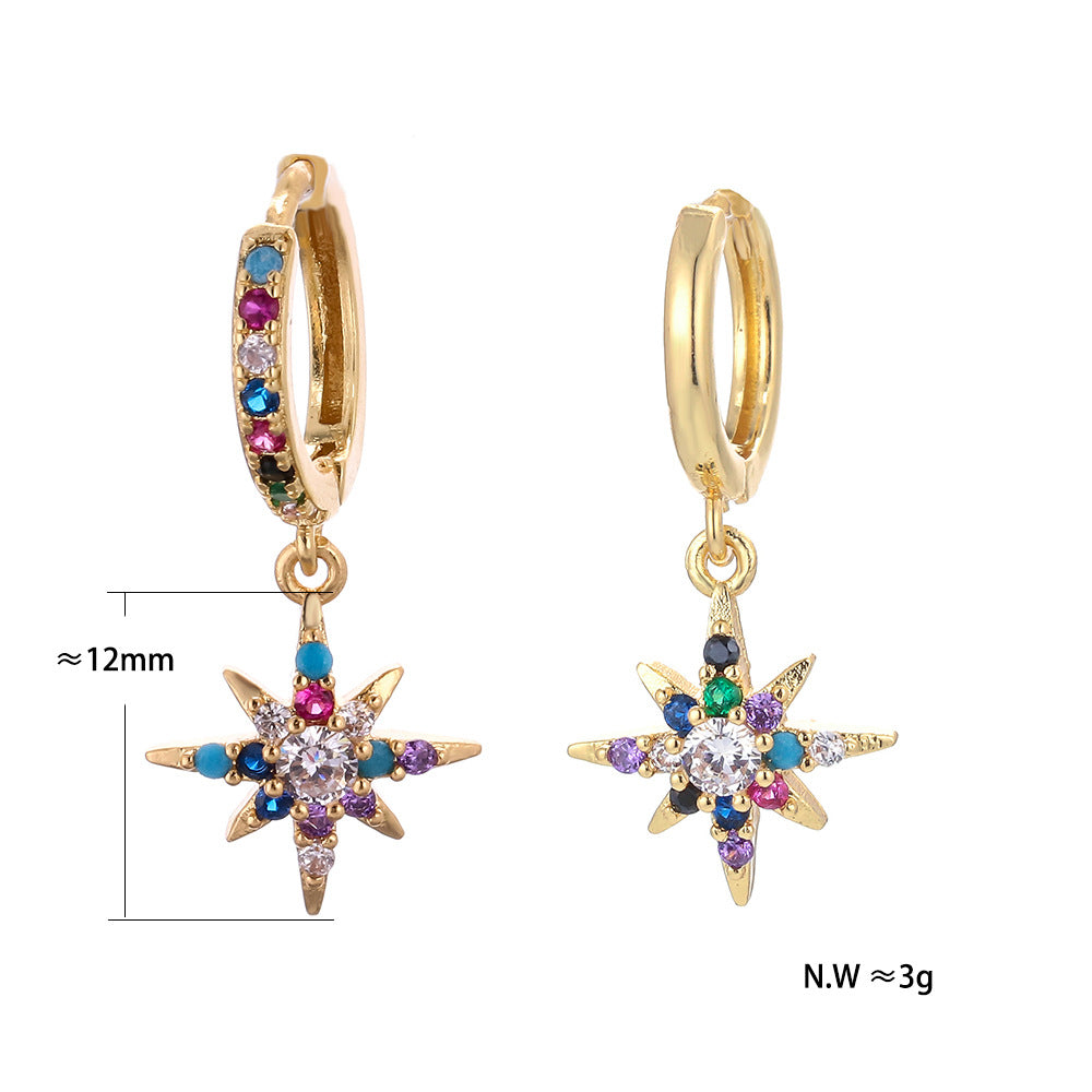 Fashion Asymmetric Color Zircon Copper Earrings