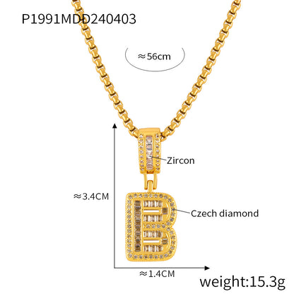 Wholesale Jewelry Simple Style Classic Style Geometric Titanium Steel Zircon 18K Gold Plated Inlay Pendant Necklace