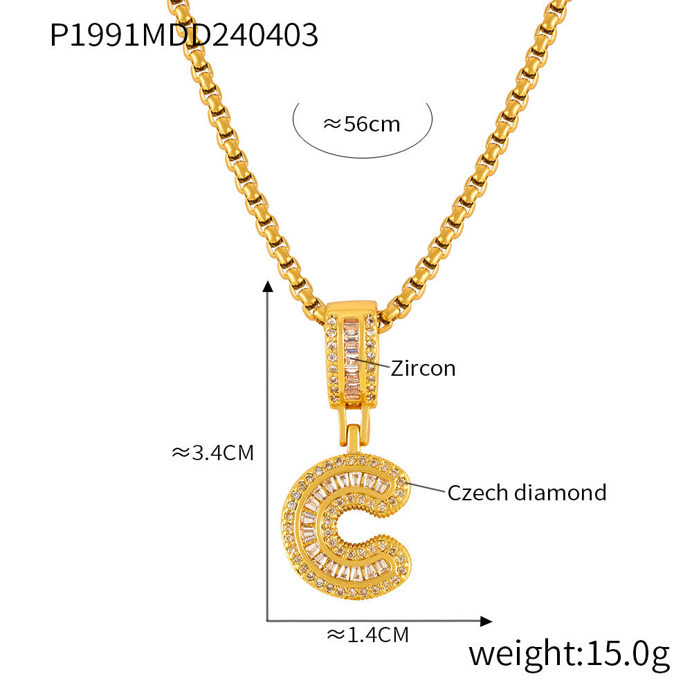 Wholesale Jewelry Simple Style Classic Style Geometric Titanium Steel Zircon 18K Gold Plated Inlay Pendant Necklace