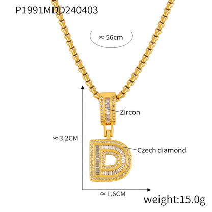 Wholesale Jewelry Simple Style Classic Style Geometric Titanium Steel Zircon 18K Gold Plated Inlay Pendant Necklace