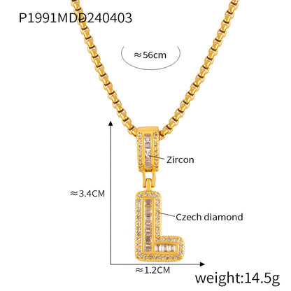 Wholesale Jewelry Simple Style Classic Style Geometric Titanium Steel Zircon 18K Gold Plated Inlay Pendant Necklace