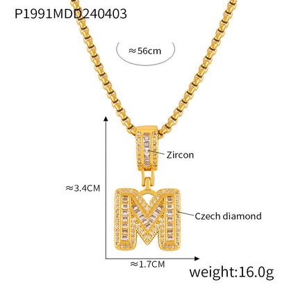 Wholesale Jewelry Simple Style Classic Style Geometric Titanium Steel Zircon 18K Gold Plated Inlay Pendant Necklace