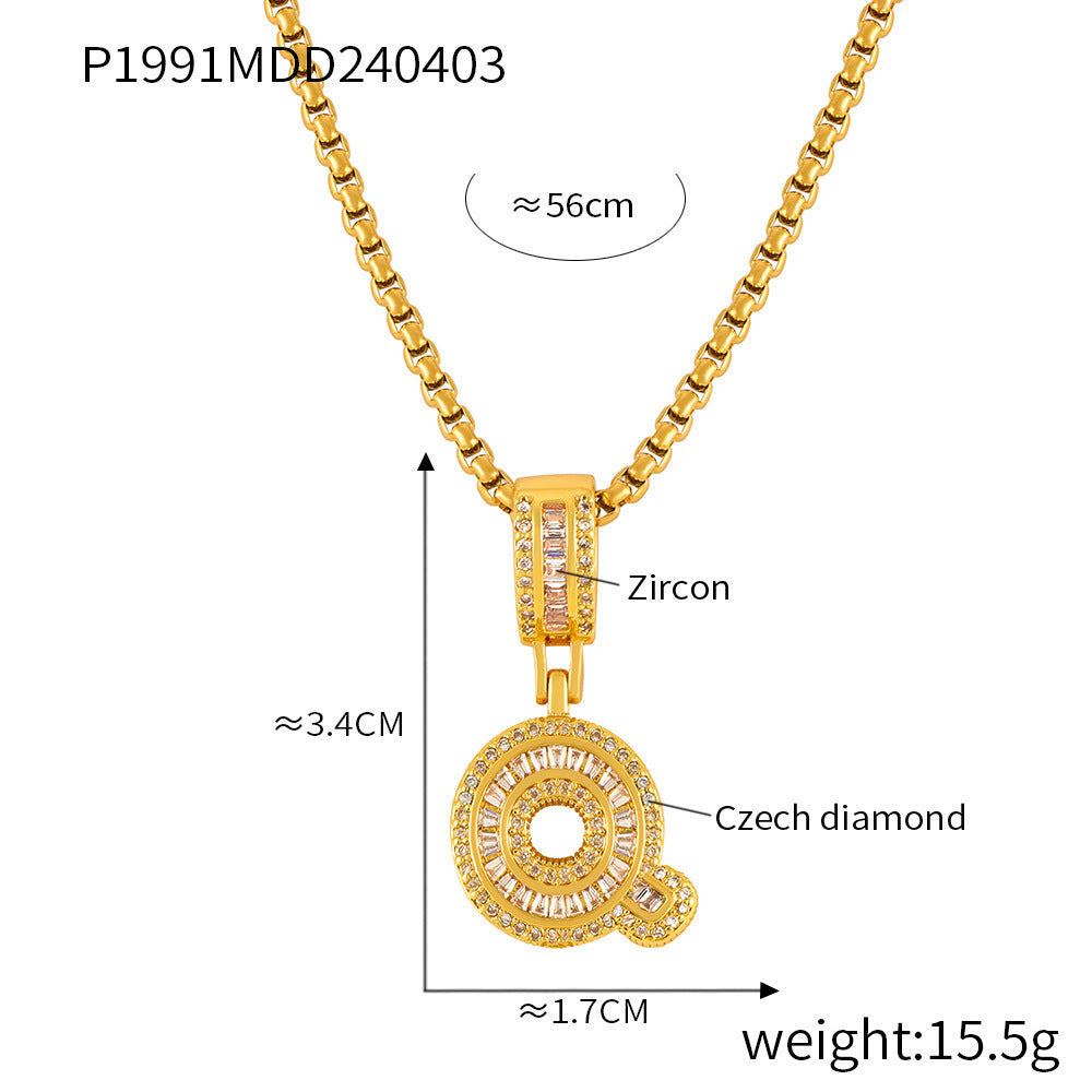 Wholesale Jewelry Simple Style Classic Style Geometric Titanium Steel Zircon 18K Gold Plated Inlay Pendant Necklace