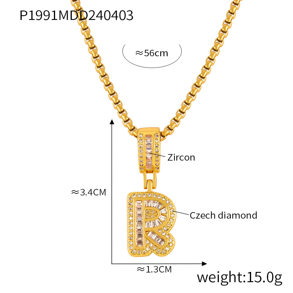 Wholesale Jewelry Simple Style Classic Style Geometric Titanium Steel Zircon 18K Gold Plated Inlay Pendant Necklace