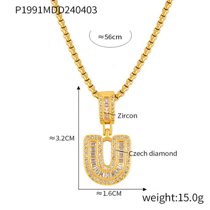 Wholesale Jewelry Simple Style Classic Style Geometric Titanium Steel Zircon 18K Gold Plated Inlay Pendant Necklace