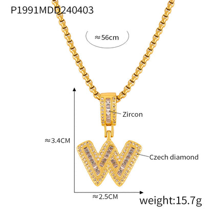 Wholesale Jewelry Simple Style Classic Style Geometric Titanium Steel Zircon 18K Gold Plated Inlay Pendant Necklace