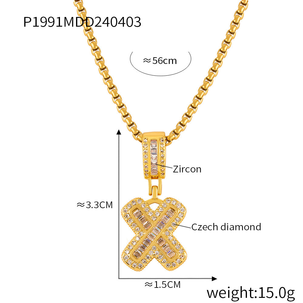 Wholesale Jewelry Simple Style Classic Style Geometric Titanium Steel Zircon 18K Gold Plated Inlay Pendant Necklace