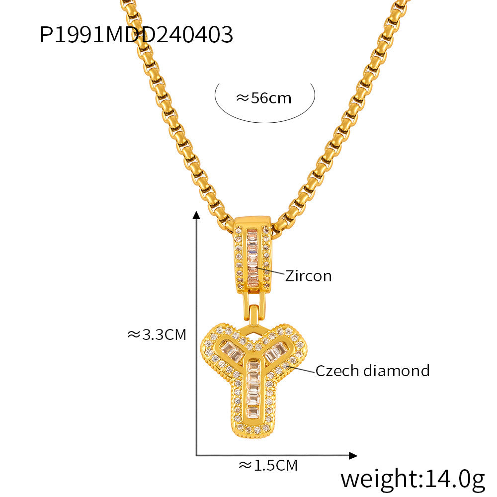 Wholesale Jewelry Simple Style Classic Style Geometric Titanium Steel Zircon 18K Gold Plated Inlay Pendant Necklace