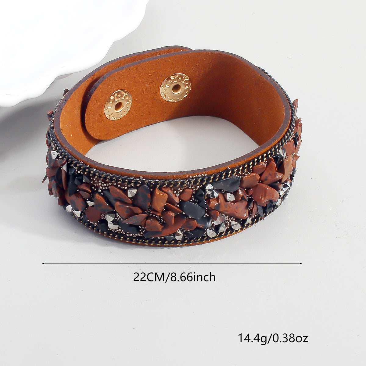 Wholesale Jewelry Ethnic Style Shiny Irregular Pu Leather Stone Natural Stone Asymmetrical Inlay Bangle