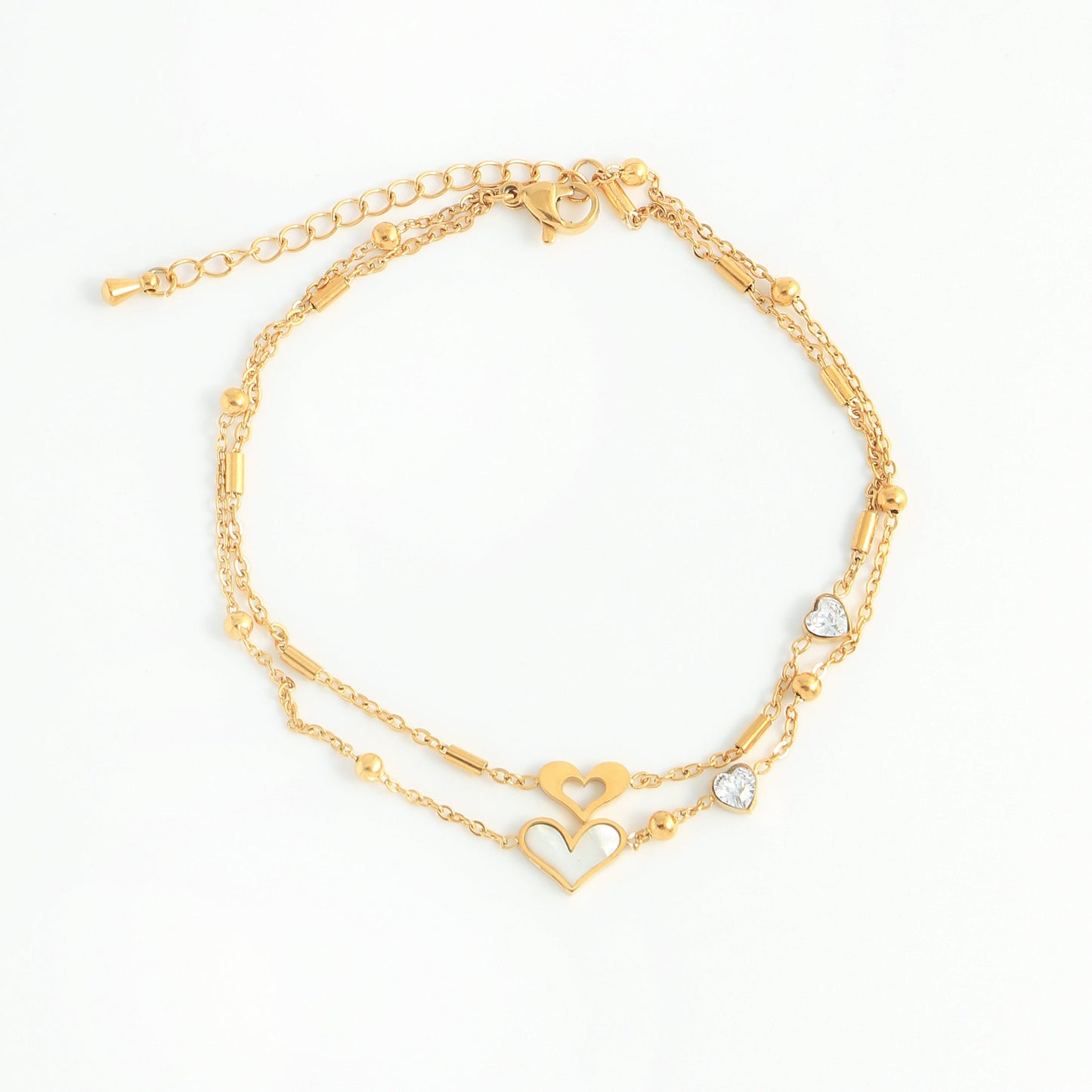 Casual Beach Round Heart Shape 304 Stainless Steel Plating Inlay Pearl Shell Zircon 18K Gold Plated Women's Anklet