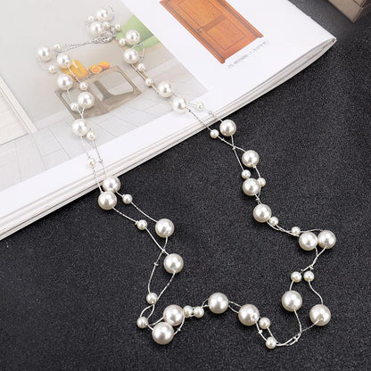 Casual Simple Style Round Imitation Pearl Alloy Beaded 14K Gold Plated Women's Long Necklace