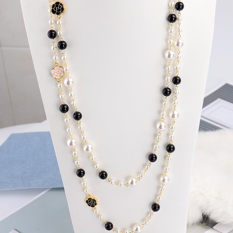 Sweet Simple Style Flower Imitation Pearl Alloy Beaded Enamel Women's Long Necklace