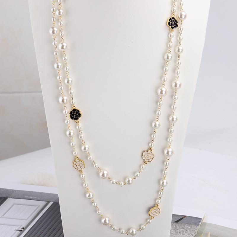 Sweet Simple Style Flower Imitation Pearl Alloy Beaded Enamel Women's Long Necklace