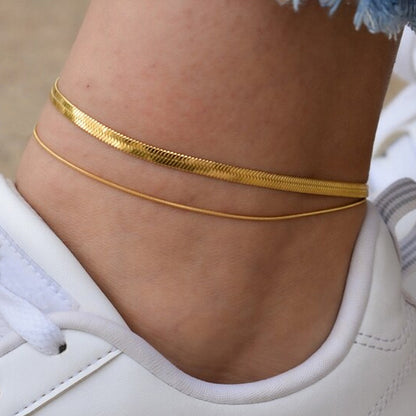 Simple Style Solid Color Stainless Steel Women's Anklet