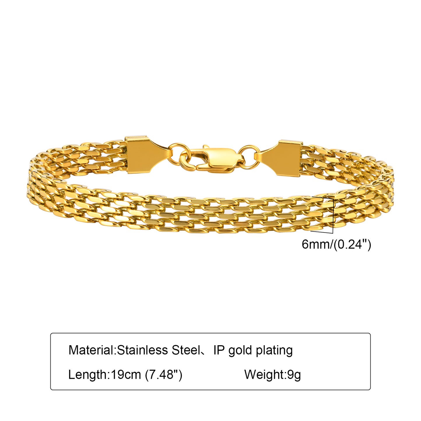 Simple Style Commute Mesh 201 Stainless Steel Plating Braid 18K Gold Plated Men'S Bracelets