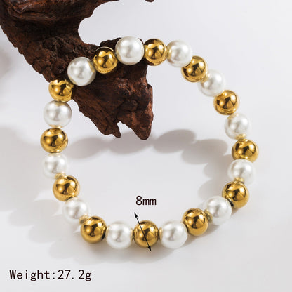 Basic Commute Solid Color 304 Stainless Steel Artificial Pearl 18K Gold Plated Artificial Pearls Bracelets In Bulk