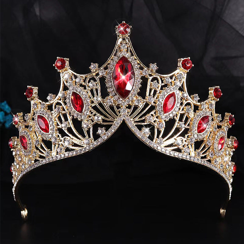 Elegant Lady Crown Alloy Plating Inlay Artificial Gemstones Crown