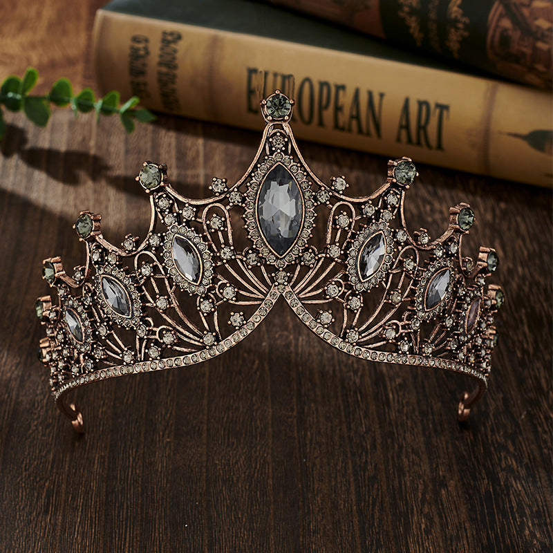 Elegant Lady Crown Alloy Plating Inlay Artificial Gemstones Crown