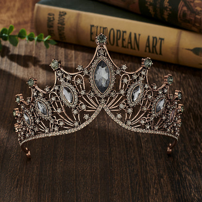 Elegant Lady Crown Alloy Plating Inlay Artificial Gemstones Crown