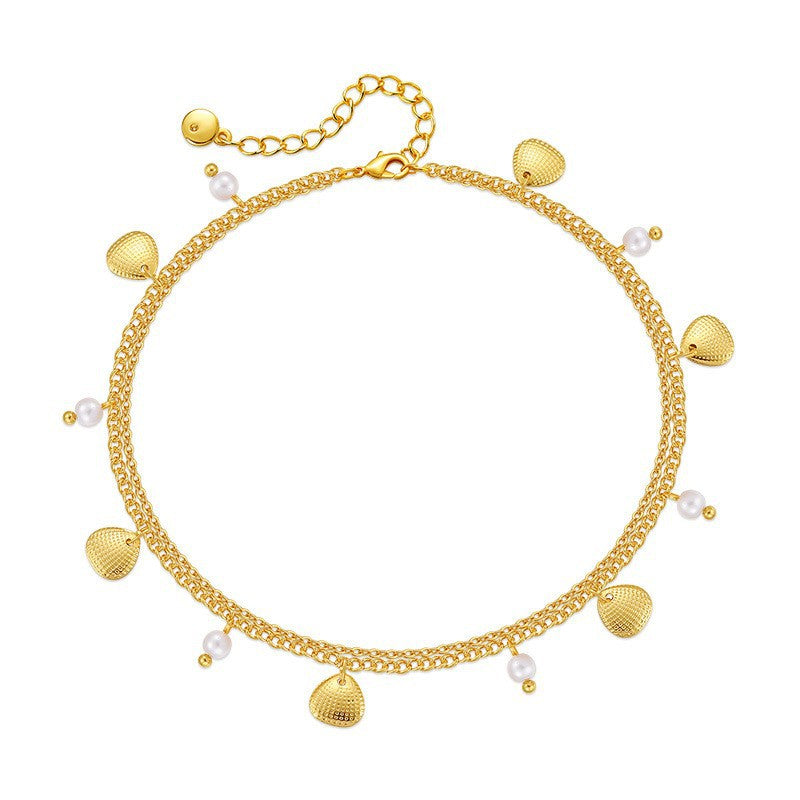 Elegant Simple Style Shell Imitation Pearl Alloy 18K Gold Plated Women's Anklet