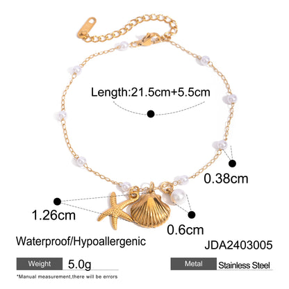 Beach Simple Style Starfish Shell 304 Stainless Steel Imitation Pearl Beaded 18K Gold Plated Women's Anklet