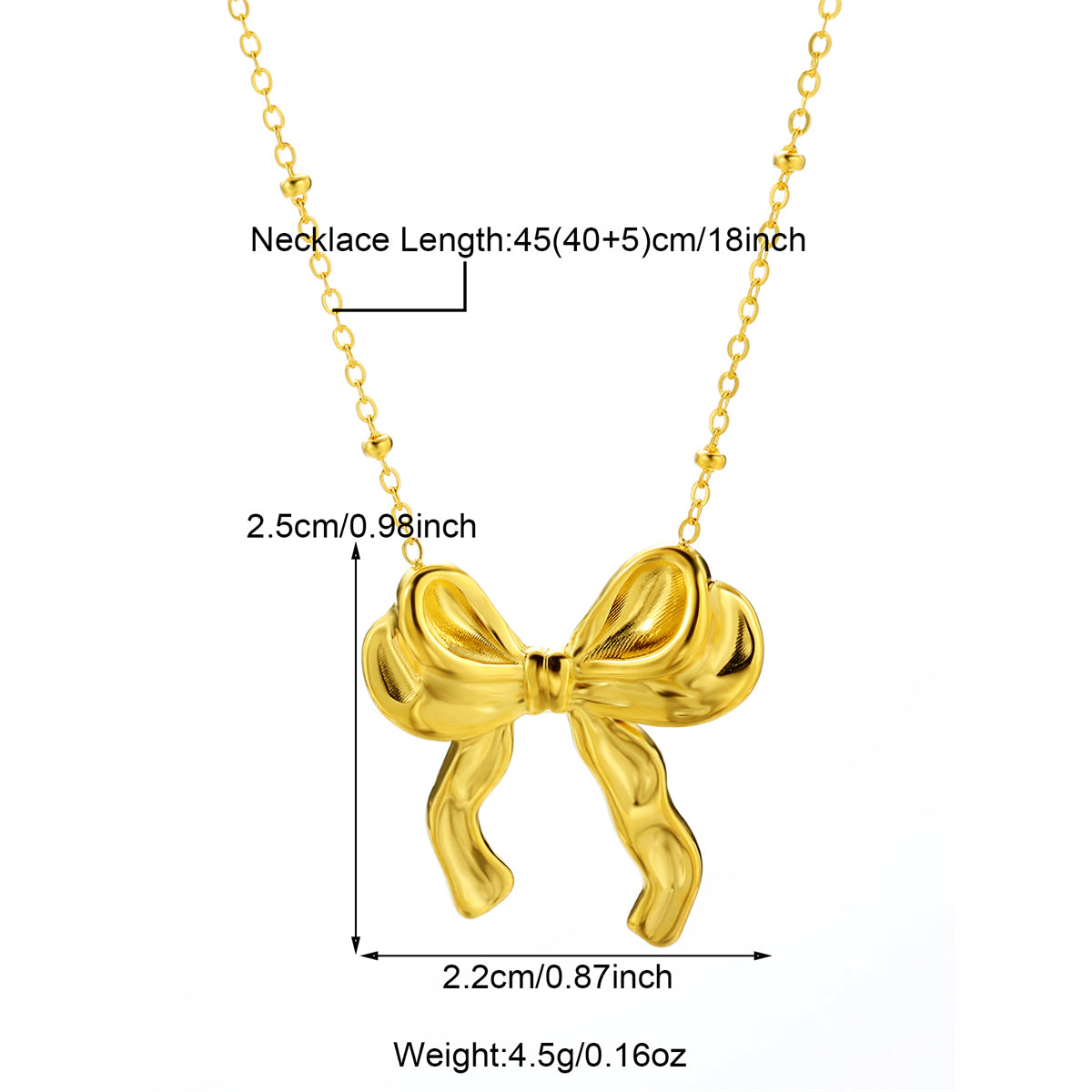 304 Stainless Steel 18K Gold Plated Elegant Simple Style Pearl Heart Shape Bow Knot Pendant Necklace