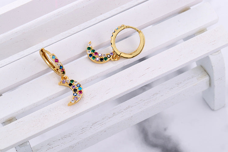 Fashion Asymmetric Color Zircon Copper Earrings