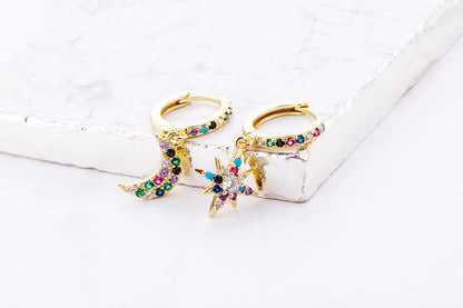 Fashion Asymmetric Color Zircon Copper Earrings